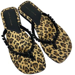 Vintage Lord Taylor Leopard Print Flip‎ Flop Sandals 6 Flower Embellished Thong